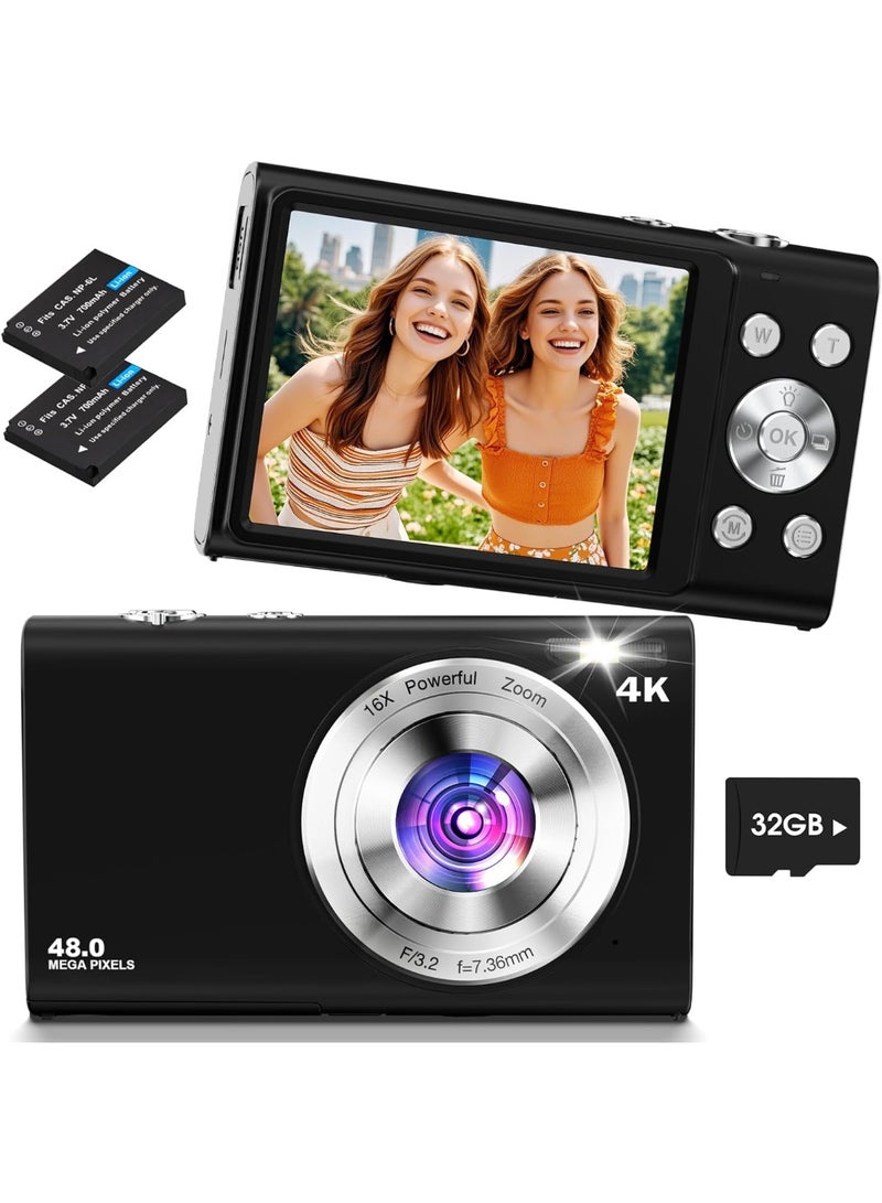 Blue Dune 4K Digital Camera, Lecnippy 48MP Autofocus Camera with 32G Memory Card 16X Digital Zoom, Compact Camera with 2.8 Inch Screen - Image 1