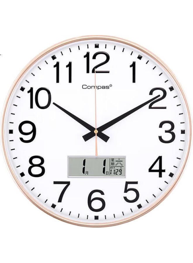 Compas Wall Clock Living Room Quartz Clock Wall Clock New Clock 3588A Calendar Flash Gold 35Cm - Image 1