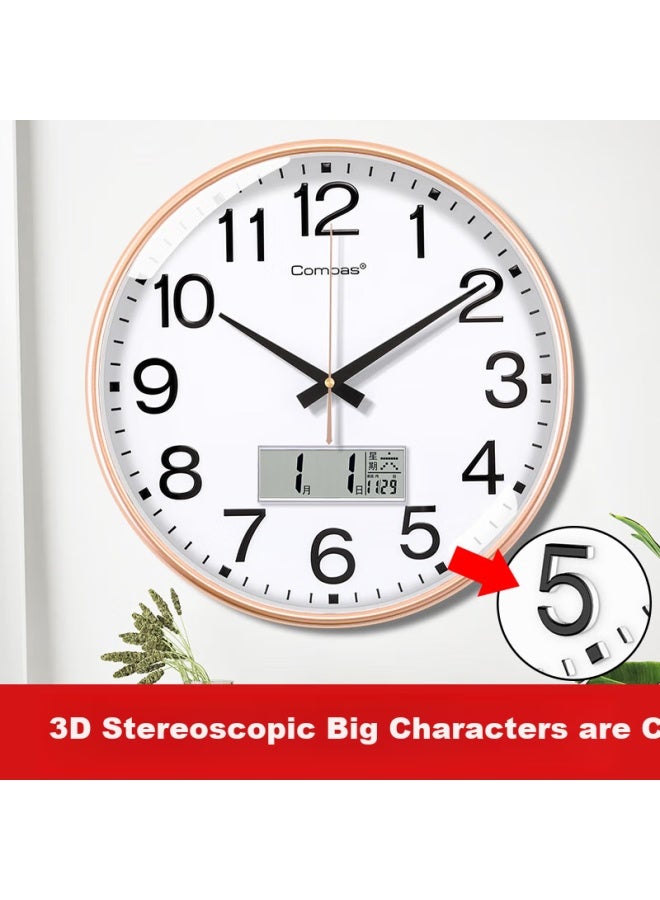 Compas Wall Clock Living Room Quartz Clock Wall Clock New Clock 3588a Calendar Flash Gold 35cm - Image 1