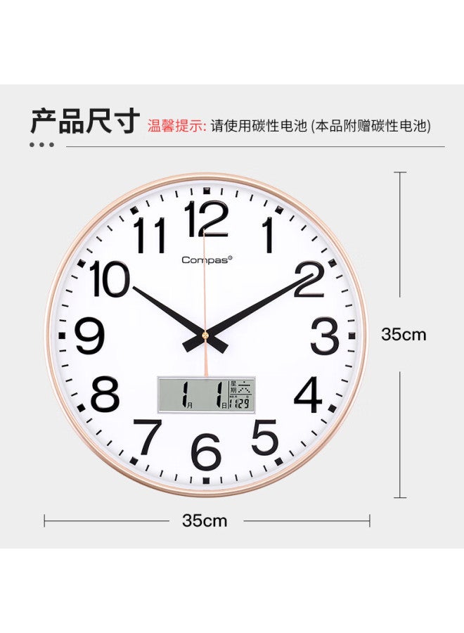 Compas Wall Clock Living Room Quartz Clock Wall Clock New Clock 3588a Calendar Flash Gold 35cm - Image 2