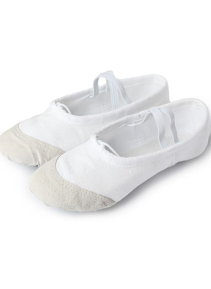 Loquat Dancing Shoes Soft Bottom Practice Ballet with Leather Head Shoes for Girls White Color 