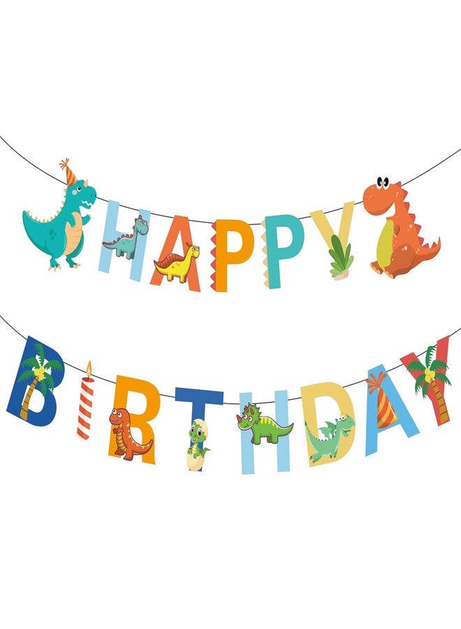 Ysqool Dinosaur Happy Birthday Banner - Dinosaur Theme Party Sign, Multicolor, Standard Banner, Indoor/Outdoor, 1 Set - Image 1