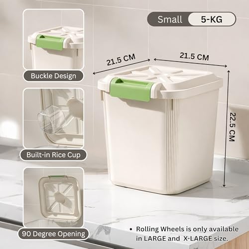 HoopVool® Airtight Rice, Grain, Flour Storage With Scoop, Dry Food, Snacks, Sugar, Baking Supplies, BPA Free- Pet Food Storage Container, Dog Cat Birds Food Bin (5KG - Small) - Image 2