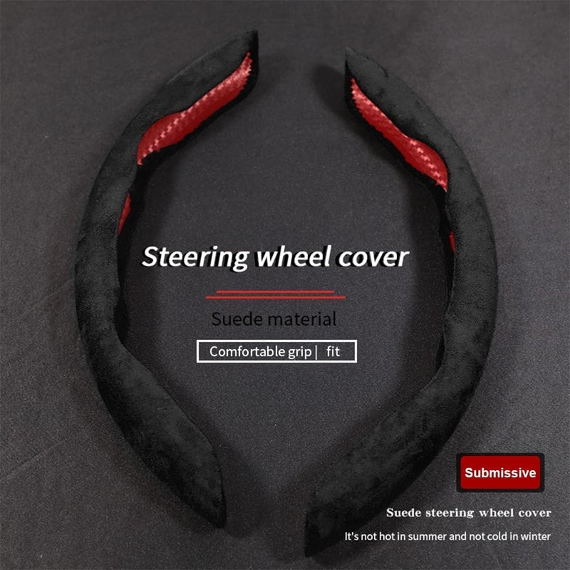 AUTOMAZE New Suede Soft Touch Texture Steering Wheel Grip Cover for Cars, Safe and Non Slip Car Interior Accessory (Suede Black) - Image 2