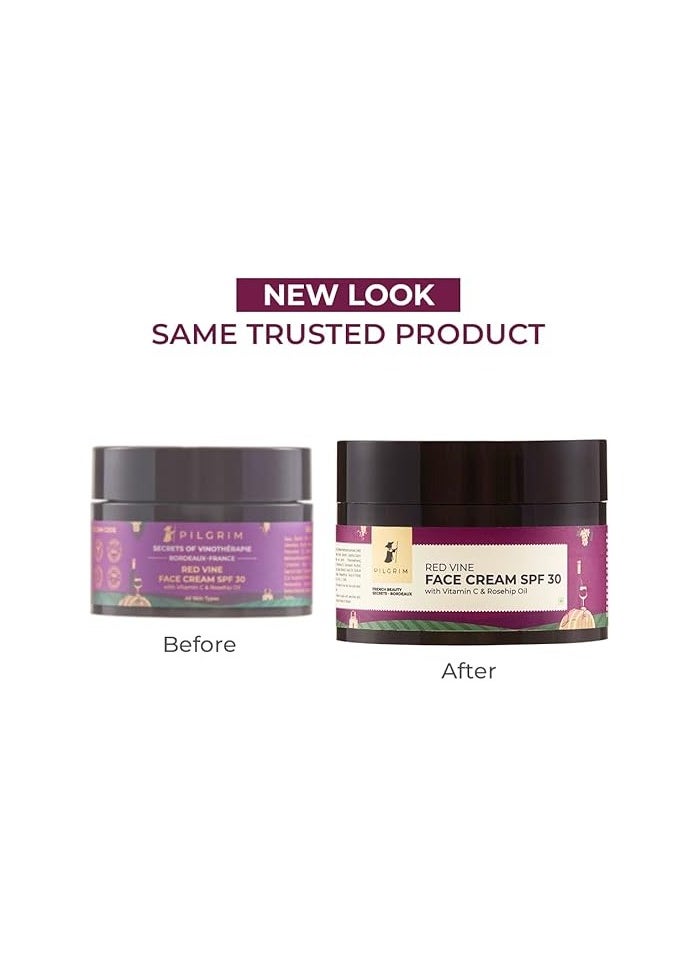 PILGRIM PILGRIM French Red Vine Face Cream with SPF 30 Sunscreen, Rosehip Oil & Vit C For Anti Ageing, Sun Protection PA+++, Daily Use, Dry, Oily, Combination Skin, Men & Women, 50g  - Image 3