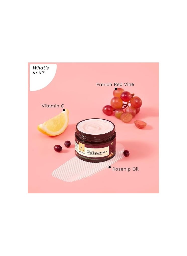 PILGRIM PILGRIM French Red Vine Face Cream with SPF 30 Sunscreen, Rosehip Oil & Vit C For Anti Ageing, Sun Protection PA+++, Daily Use, Dry, Oily, Combination Skin, Men & Women, 50g  - Image 4