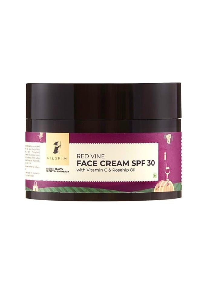 PILGRIM PILGRIM French Red Vine Face Cream with SPF 30 Sunscreen, Rosehip Oil & Vit C For Anti Ageing, Sun Protection PA+++, Daily Use, Dry, Oily, Combination Skin, Men & Women, 50g  - Image 1