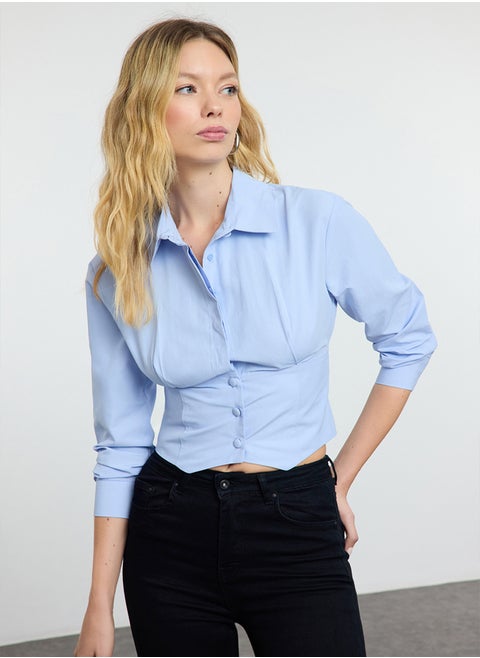 Blue Waist Fitted Pattern Shirt TWOAW25GO00075