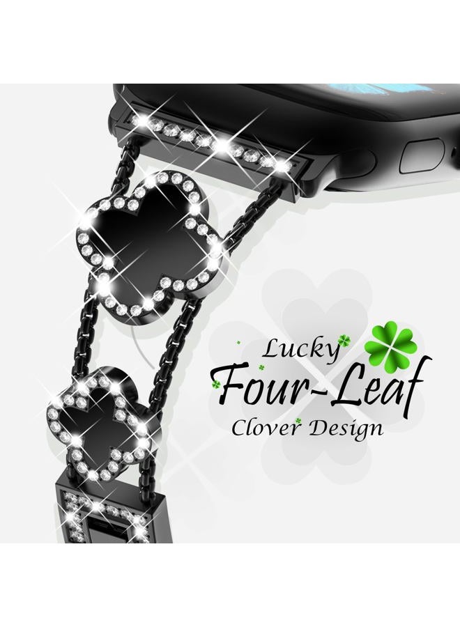 Kades Four-Leaf Clover Band for Apple Watch Band 40mm with Full Diamond Protective Case Built-in Tempered Glass Screen Protector for Apple Watch Series SE 6 5 4 for Women(40mm, Black/Black) - Image 3