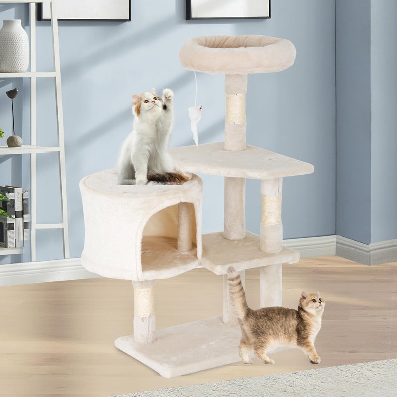 FDW | 36" Cat Tree Tower | Beige | Multi-Level Indoor Activity Center with Sisal Scratching Posts, Condos, Plush Perches, Hanging Cat Toys | Sturdy, Easy to Assemble | for Kittens & Adult Cats - Image 2