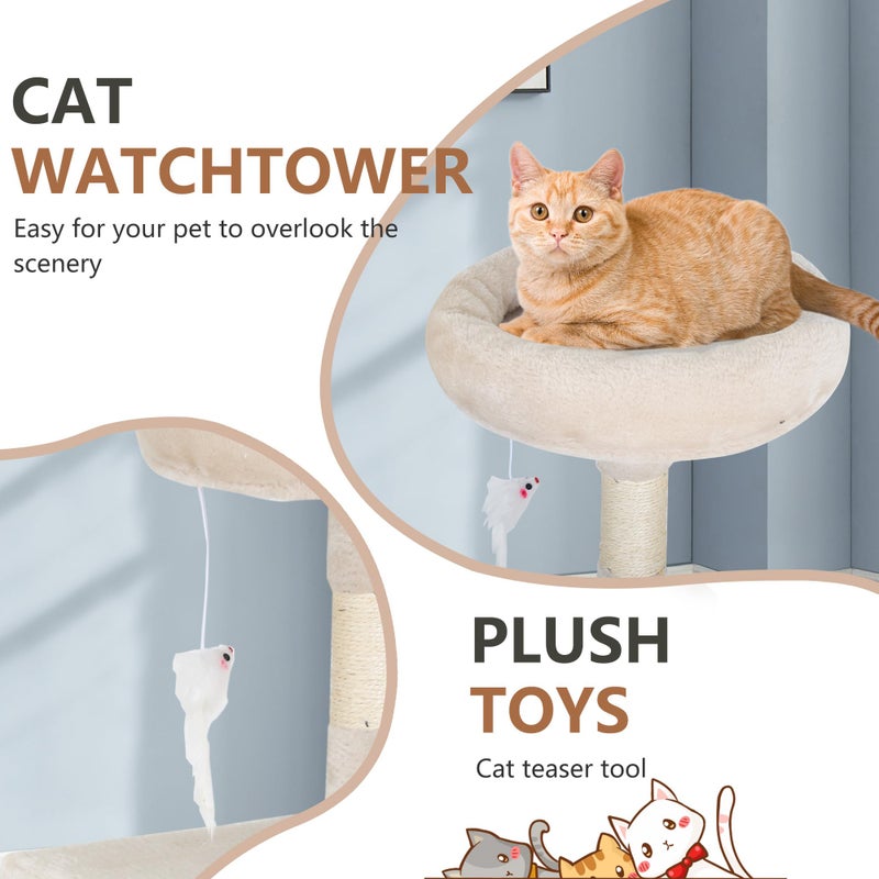 FDW | 36" Cat Tree Tower | Beige | Multi-Level Indoor Activity Center with Sisal Scratching Posts, Condos, Plush Perches, Hanging Cat Toys | Sturdy, Easy to Assemble | for Kittens & Adult Cats - Image 5