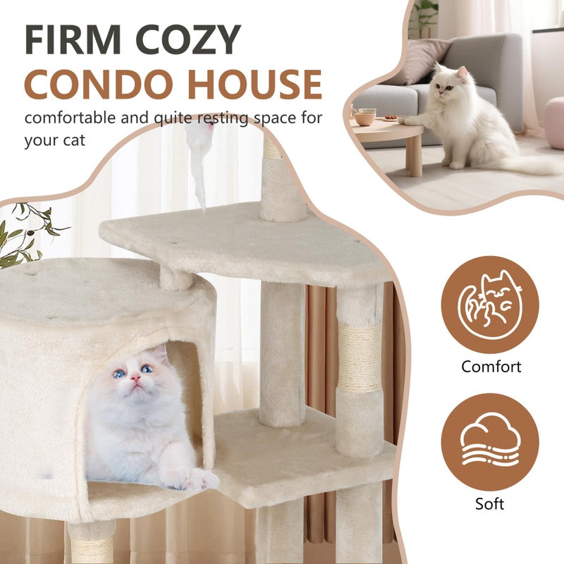 FDW | 36" Cat Tree Tower | Beige | Multi-Level Indoor Activity Center with Sisal Scratching Posts, Condos, Plush Perches, Hanging Cat Toys | Sturdy, Easy to Assemble | for Kittens & Adult Cats - Image 4