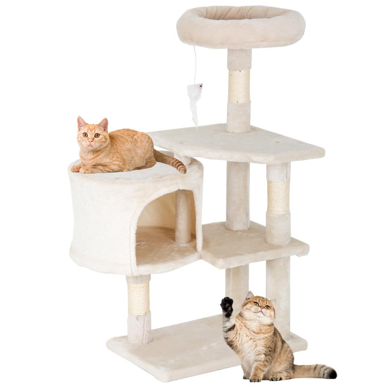 FDW | 36" Cat Tree Tower | Beige | Multi-Level Indoor Activity Center with Sisal Scratching Posts, Condos, Plush Perches, Hanging Cat Toys | Sturdy, Easy to Assemble | for Kittens & Adult Cats - Image 1