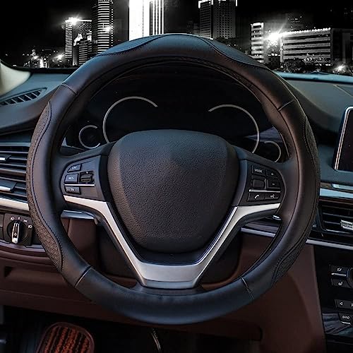 Valleycomfy Leather Steering Wheel Covers Universal 15.75 inch -Breathable, Anti Slip & Odor Free (Black with Black Lines,L(15" 1/2-16")) - Image 3