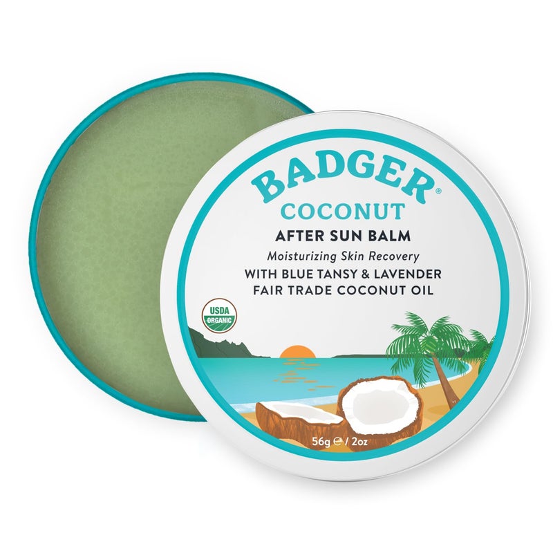 Badger Coconut AfterSun Balm, 100% Organic Soothing Sunburn Relief, Great Smelling, Moisturizing & Hydrating After Sun Skin Care, 2 oz Tin - Image 1