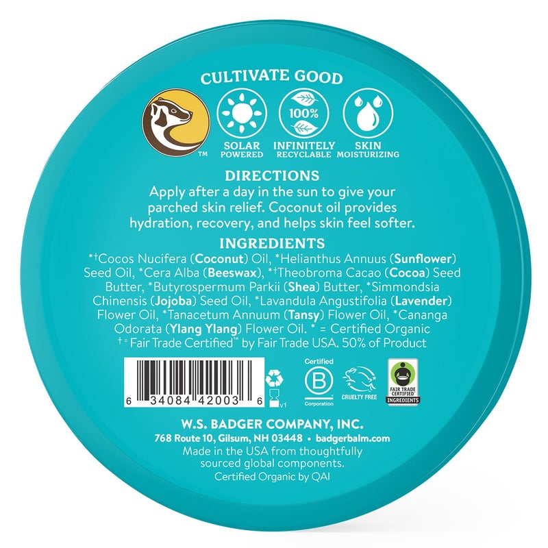 Badger Coconut AfterSun Balm, 100% Organic Soothing Sunburn Relief, Great Smelling, Moisturizing & Hydrating After Sun Skin Care, 2 oz Tin - Image 2