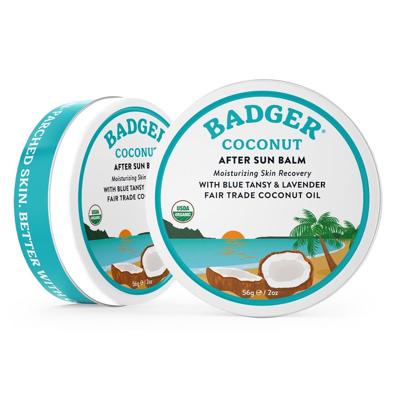 Badger Coconut AfterSun Balm, 100% Organic Soothing Sunburn Relief, Great Smelling, Moisturizing & Hydrating After Sun Skin Care, 2 oz Tin - Image 3