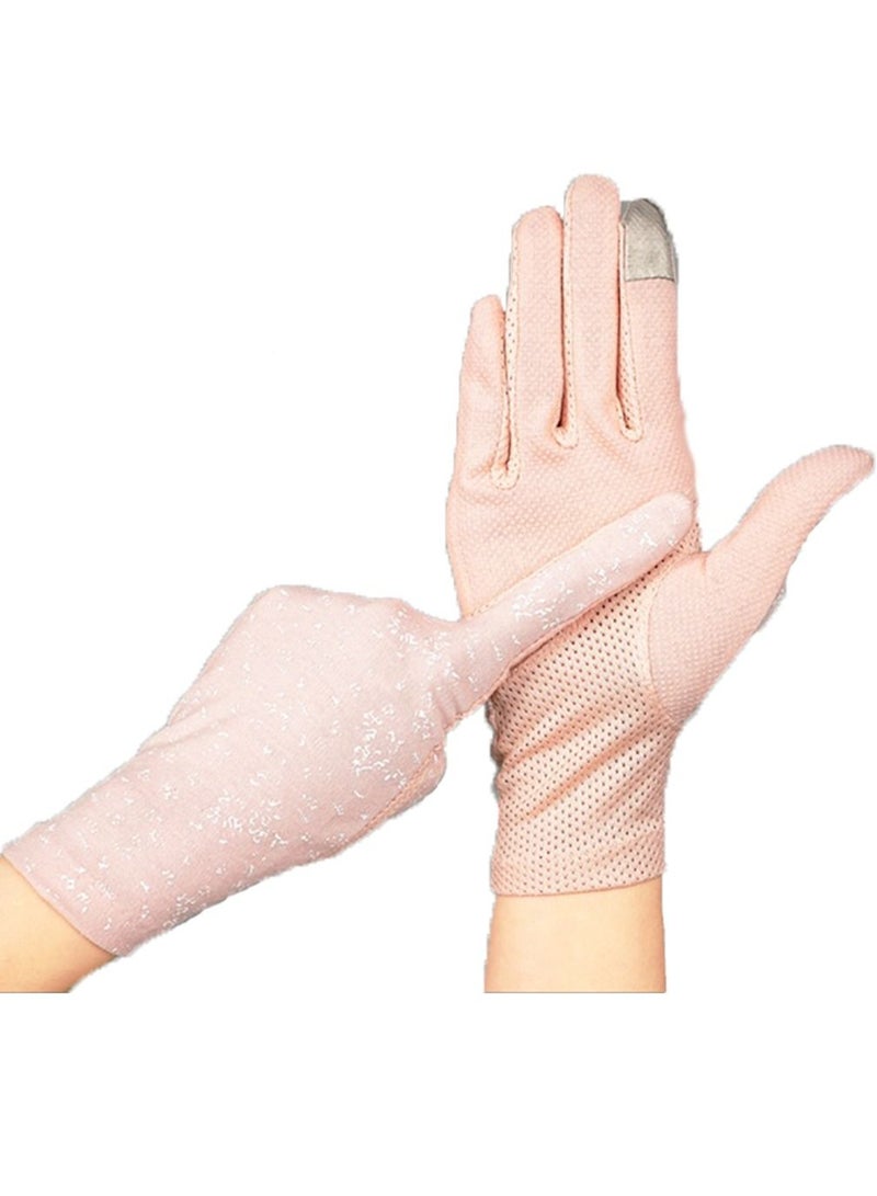 Inder 1Pair Sun Protection Touchscreen Gloves UPF45 UV Protection Breathable Non-Slip Summer Gloves for Driving Riding Outdoor Activities (Light Pink) - Image 1