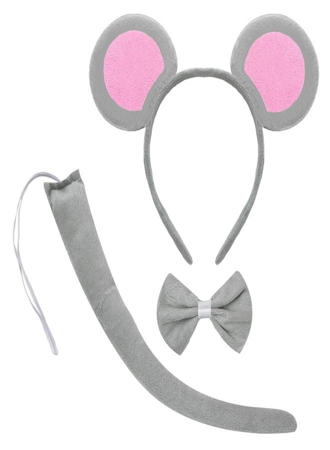 WLBON 3 Pcs Halloween Mouse Ears Headband Bow Tie Tail Gray Mouse Hair Hoops Bands Bowtie Animal Headpiece Hairband Women Christmas Holiday Festival Parade Cosplay Dress Up Birthday Party Accessories - Image 1
