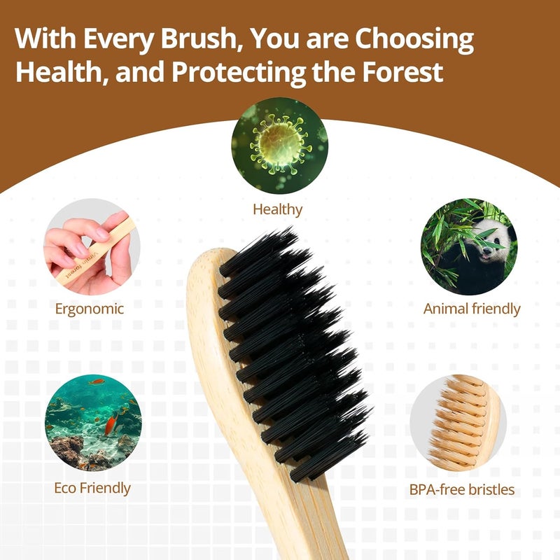 Virgin Forest Bamboo Toothbrushes 10pk, Soft Biodegradable BPA Free Eco Oral Care - Image 2