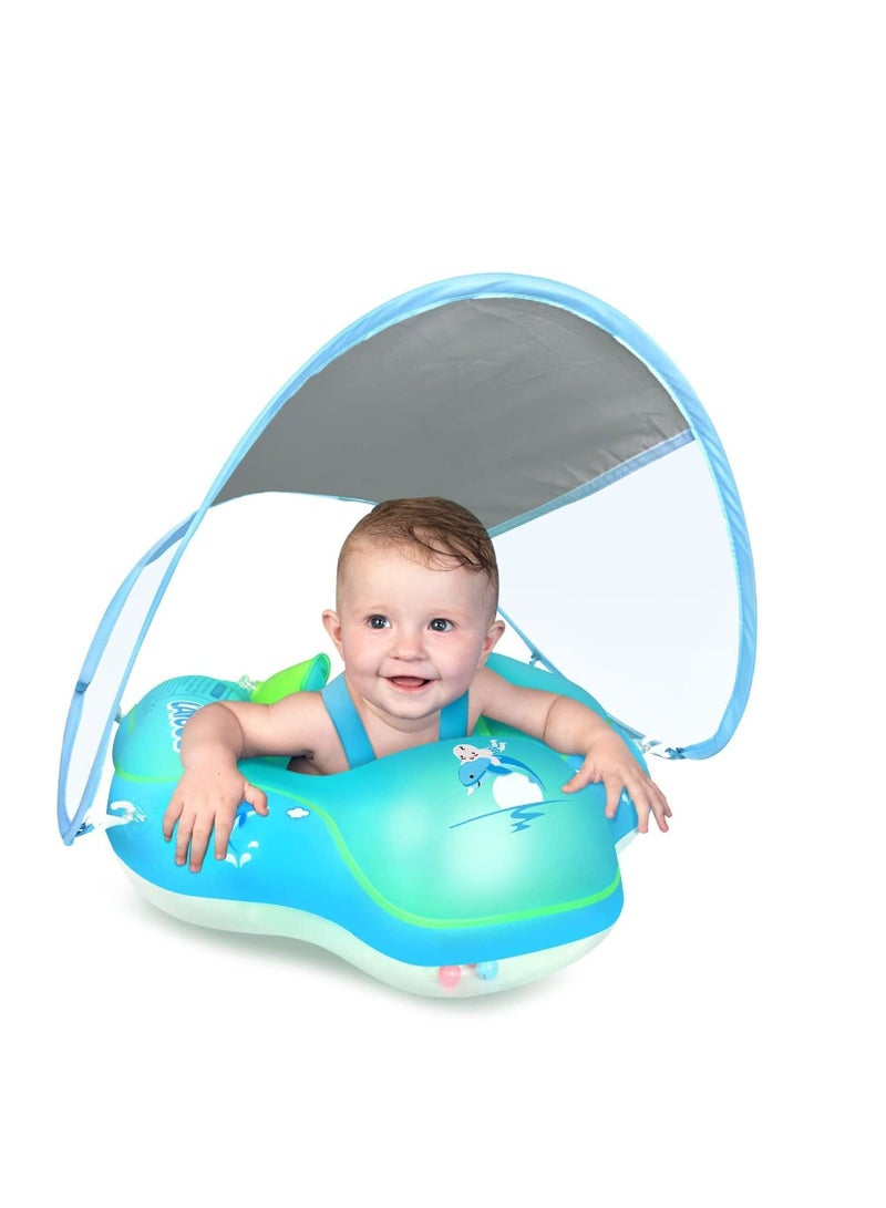 GT-Wheel Baby Swimming Floater Inflatable Baby Pool Float Ring with Sun Protection Canopy  - Image 1