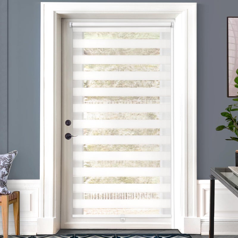 LazBlinds Cordless French Door Blinds No Drill Roll Up Zebra Blinds Light Control Day and Night Sheer Shades for Front Patio Sidelight Glass 358 W x 78 L White - Image 2