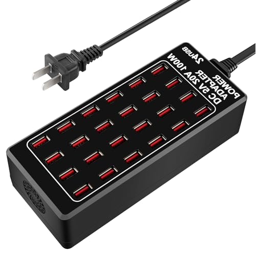 RUANSZZ 24-Port 100 watt (20 A) USB Charging Station, Travel Desktop USB Rapid Charger, Multi Ports Fast Charger Station Organizer Compatible with Smartphones, Tables, and More Devices - Image 1