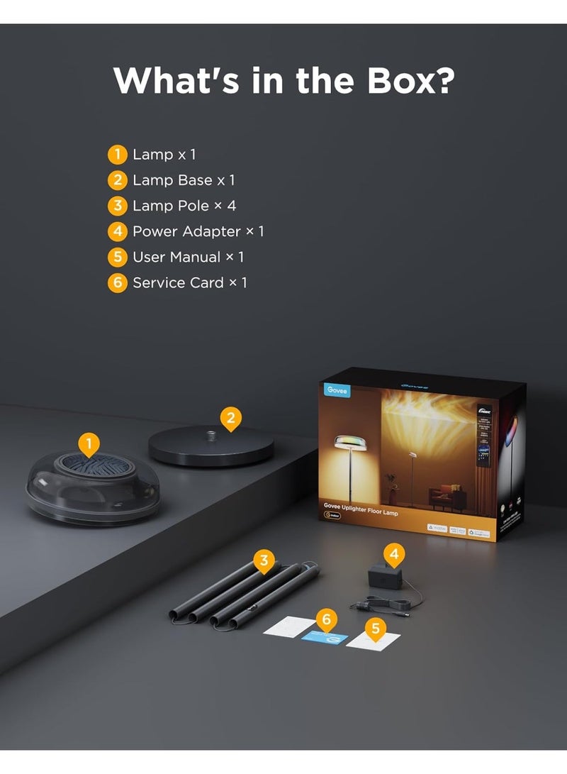 Govee Uplighter Floor Lamp for Living Room, RGBIC Ripple Projector, Floor Lamp for Bedroom Works with Matter, 215 ft² Light Area, 1000lm LED Modern Corner Floor Light, Warm Cool White Standing Lamp - Image 2