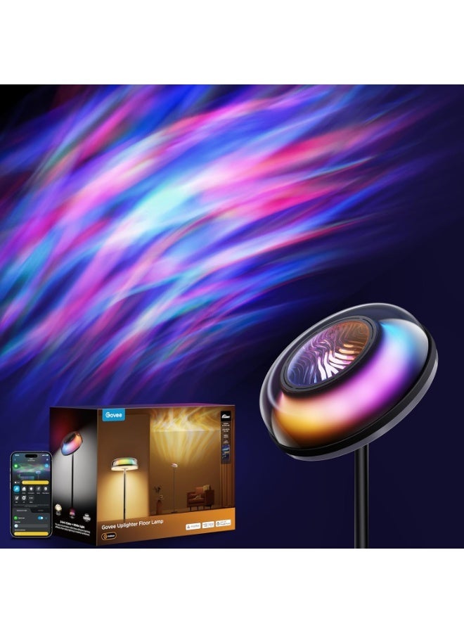 Govee Uplighter Floor Lamp for Living Room, RGBIC Ripple Projector, Floor Lamp for Bedroom Works with Matter, 215 ft² Light Area, 1000lm LED Modern Corner Floor Light, Warm Cool White Standing Lamp - Image 1