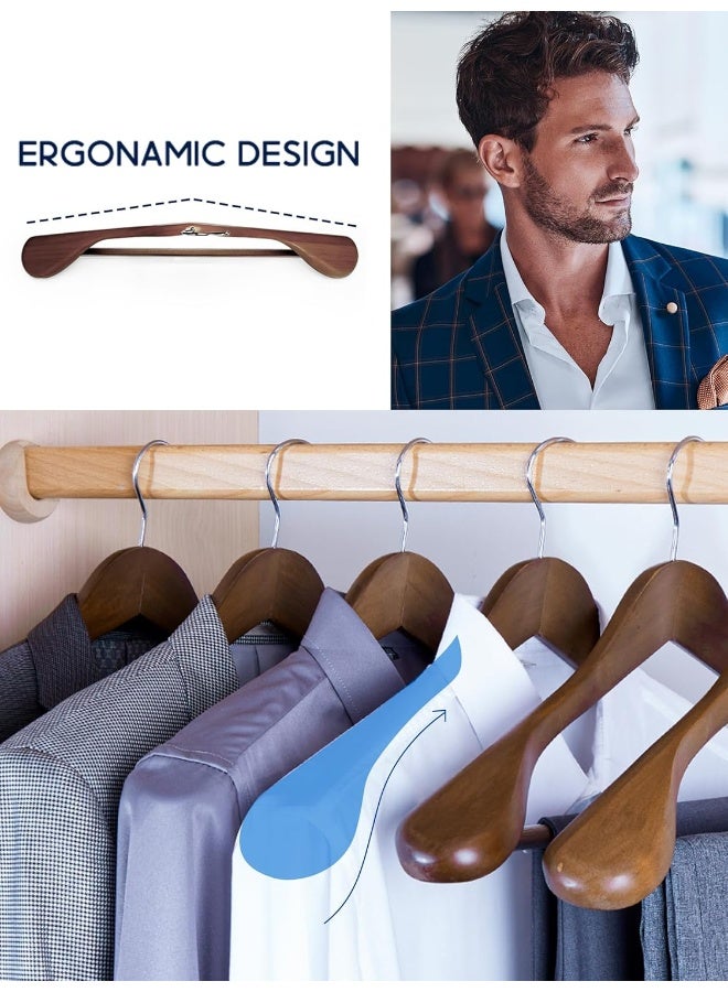 HOUSE DAY Wide Shoulder Wooden Hangers 12 Pack, Wood Suit Hangers for Men with Non Slip Pants Bar, Smooth Finish Solid Wood Coat Hangers for Jacket, Pants, Dress, Heavy Clothes Hangers (Walnut) - Image 2