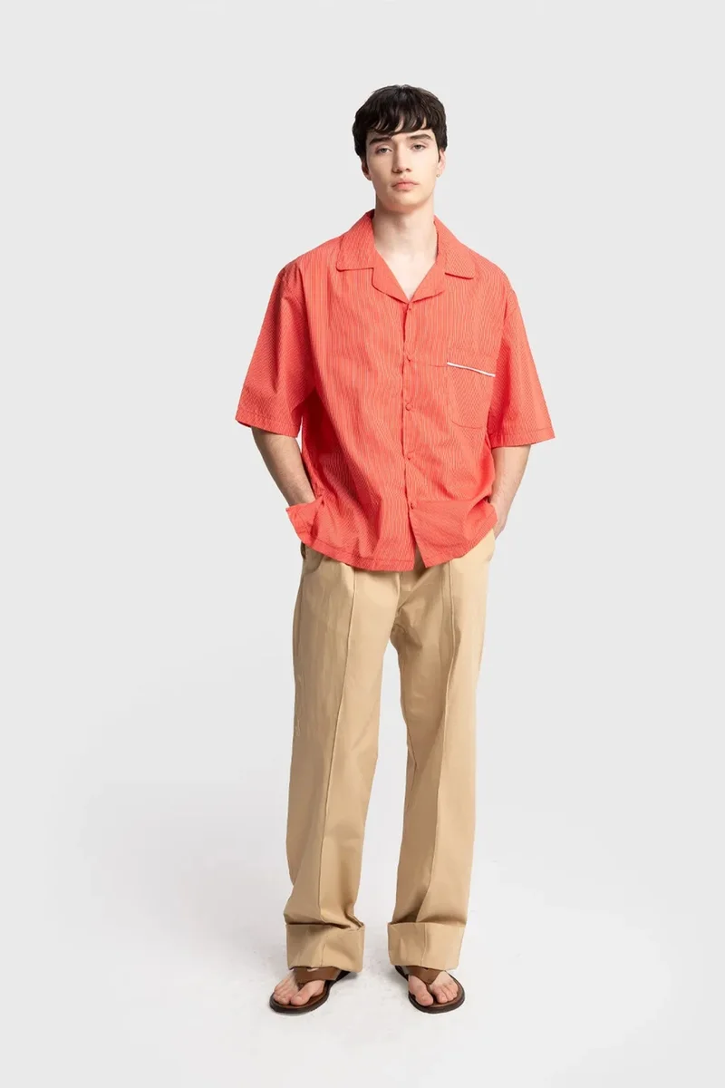 Giesto Bright Orange GIESTO Men's Pinstripe Short Sleeve Shirt for Men | Best Price UAE