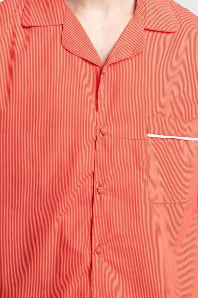 Giesto Bright Orange GIESTO Men's Pinstripe Short Sleeve Shirt for Men | Best Price UAE