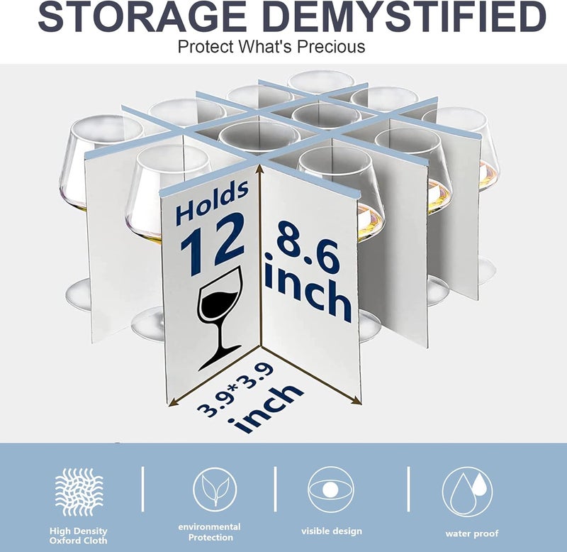 VERONLY China Dinnerware Storage Containers Set DishMugStemware Storage Cases  Quilted Box Bins Stackable with DividerhandlesClear Window for CupsPlatesWine Glasses Moving Set of 6 Grey - Image 4