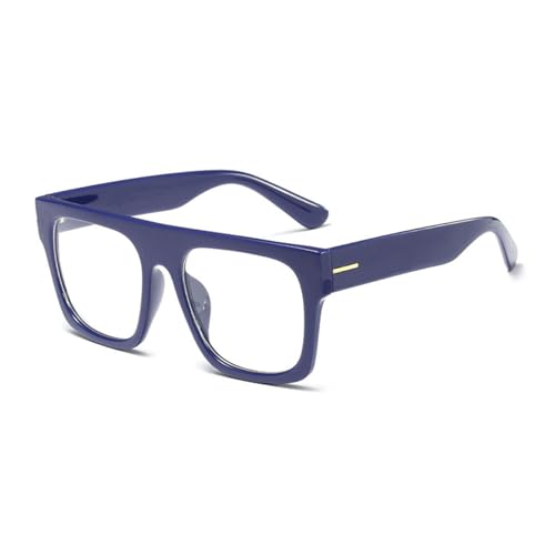Jurchio Unisex Stylish Square Non-prescription Eyeglasses Glasses Flat Top Big Eyeglass Frames Large lens Clear Lens Eyewear (Blue) - Image 2