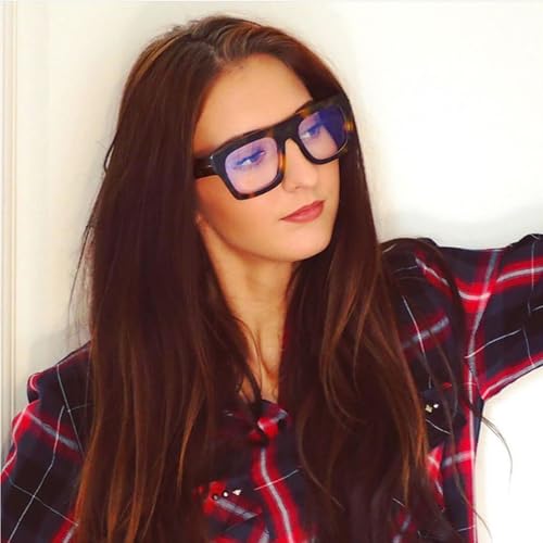 Jurchio Unisex Stylish Square Non-prescription Eyeglasses Glasses Flat Top Big Eyeglass Frames Large lens Clear Lens Eyewear (Blue) - Image 4
