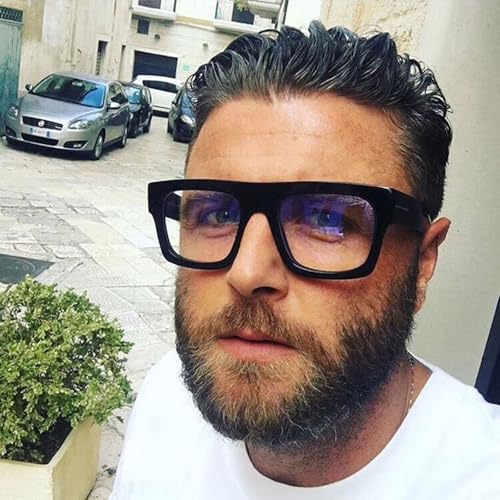 Jurchio Unisex Stylish Square Non-prescription Eyeglasses Glasses Flat Top Big Eyeglass Frames Large lens Clear Lens Eyewear (Blue) - Image 3