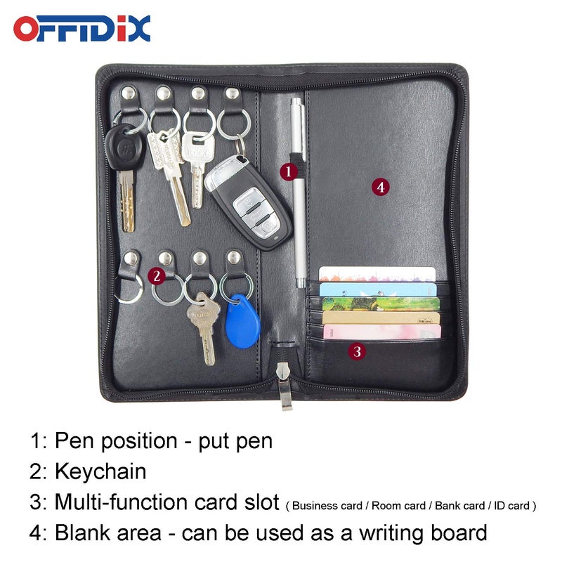 OFFIDIX PU Leather Portable Key Cabinet,8-Key Hooks Portable Zippered Key Case Menus Card Organizer Holder Business Padfolio for Real Estate Sales,Hotel Executives, Car Service - Image 4
