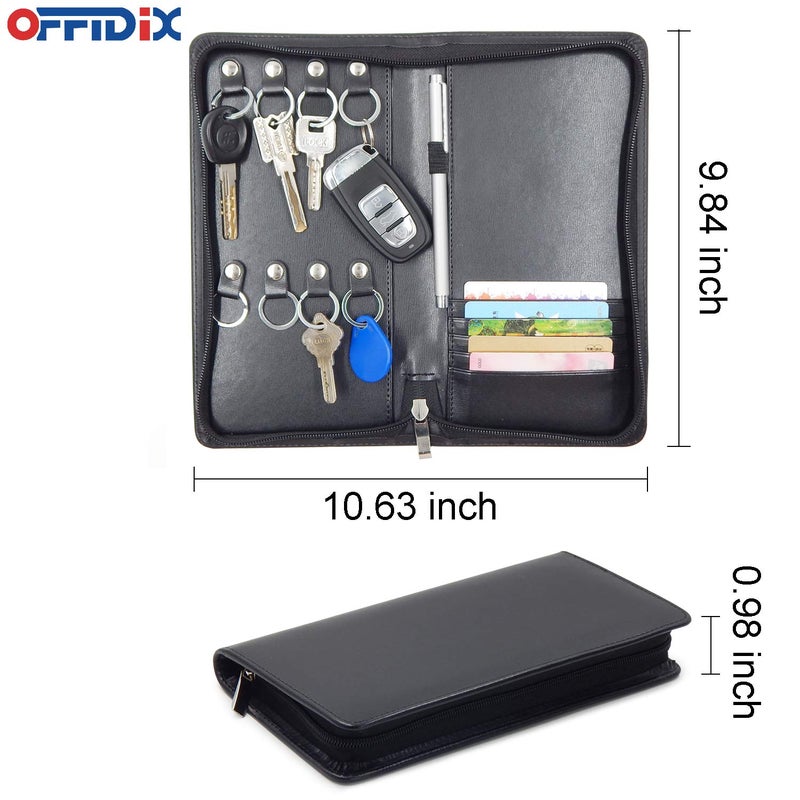 OFFIDIX PU Leather Portable Key Cabinet,8-Key Hooks Portable Zippered Key Case Menus Card Organizer Holder Business Padfolio for Real Estate Sales,Hotel Executives, Car Service - Image 2