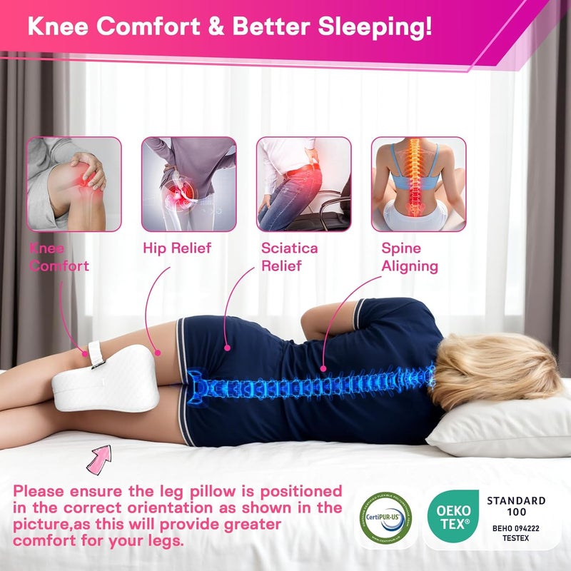 Forcanby Memory Foam Leg Pillow for Side Sleepers - Relax from Sciatica, Back, HIPS, Knees, and Joints - Removable and Washable Cover - Perfect for Pregnancy and Nursing (White-Extra Soft) - Image 3