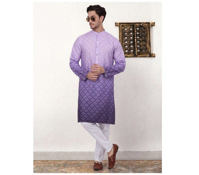 PRASHA MEN's Ombre Pure Cotton Straight Kurta - Image 3
