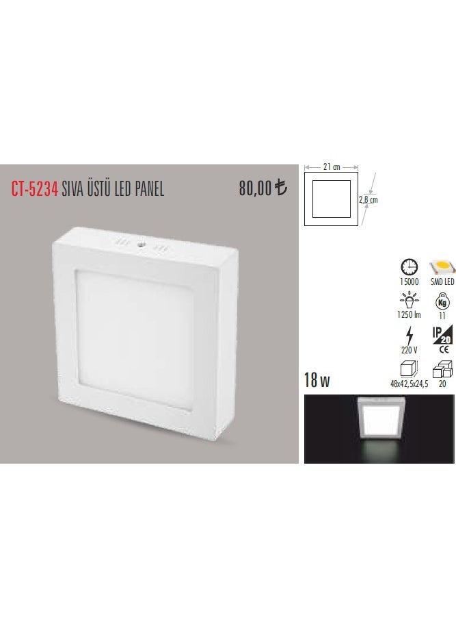 CATA - Ct-5234 18W/3200K Alm. S.ü LED Luminaire Square (Daylight) - Image 1