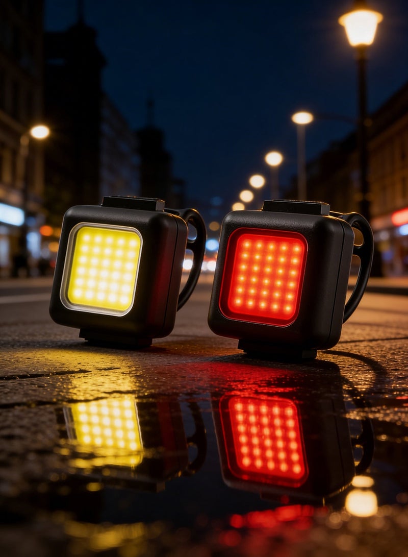 طقم إضاءة دراجة قابلة لإعادة الشحن فائقة السطوع، مصباح أمامي للدراجة ومصباح خلفي خلفي أساسي للقيادة الليلية، مصباح تحذيري مقاوم للماء وملحقات دراجات الجبال للأطفال والرجال والنساء والكبار. - Image 1