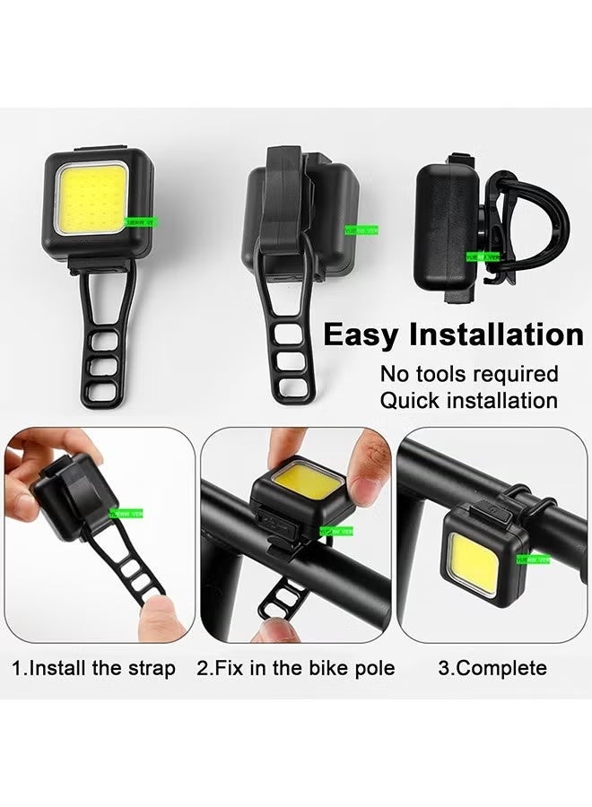 طقم إضاءة دراجة قابلة لإعادة الشحن فائقة السطوع، مصباح أمامي للدراجة ومصباح خلفي خلفي أساسي للقيادة الليلية، مصباح تحذيري مقاوم للماء وملحقات دراجات الجبال للأطفال والرجال والنساء والكبار. - Image 4
