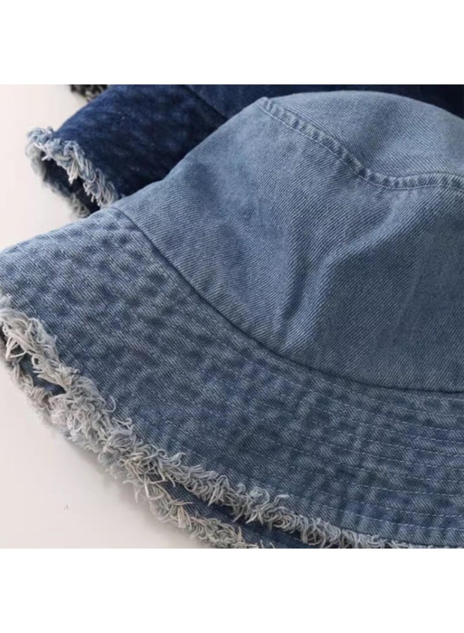 Unisex Reversible Denim Bucket Hat with Frayed Edge - Black, 55-58cm - Image 3