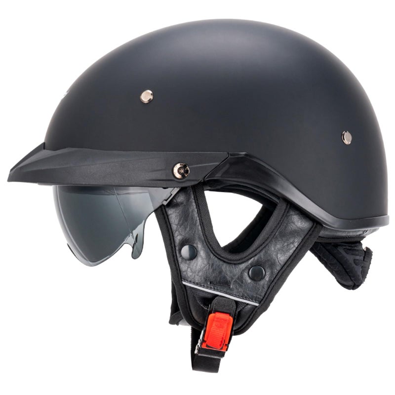 VCOROS Half Helmets Motorcycle VHF04 Open Face Sun Visor Quick Release Buckle Adjustable DOT Approved Cycling Retro Cruiser Pilot Helmets for Adults Men and Women Matte BlackS