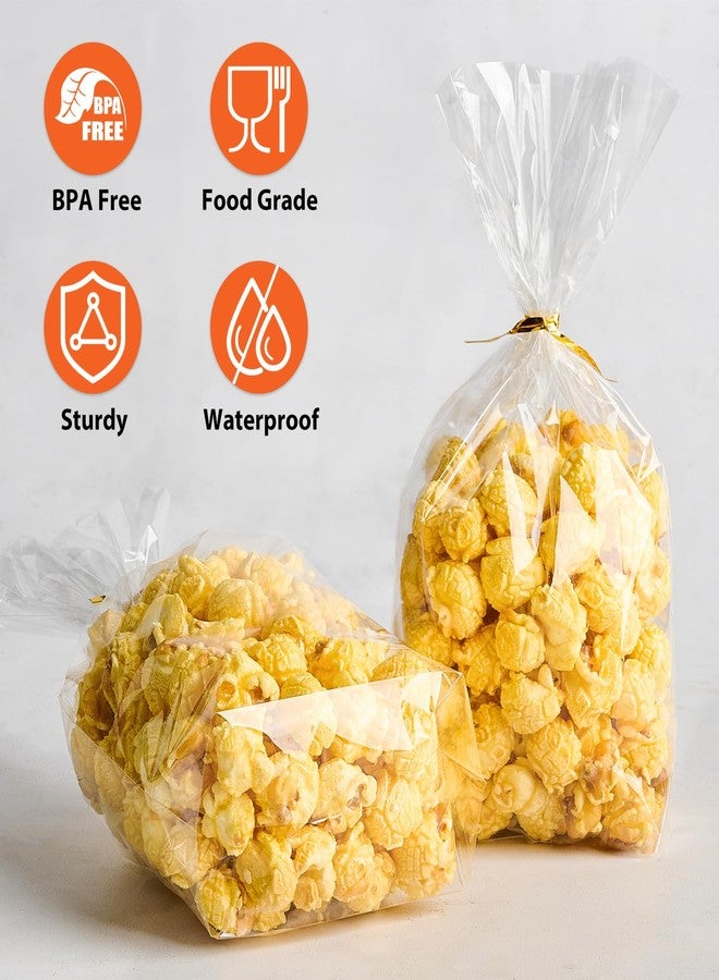 Ohuimrt 100 Pack 6 x 9 x 2.4 Inch Bottom Gusset Cellophane Bags, Clear Treat Bags Plastic Goodie Gift Packaging with Ties for Cookies, Party Favors, Snacks, Popcorn, Candies - Image 4