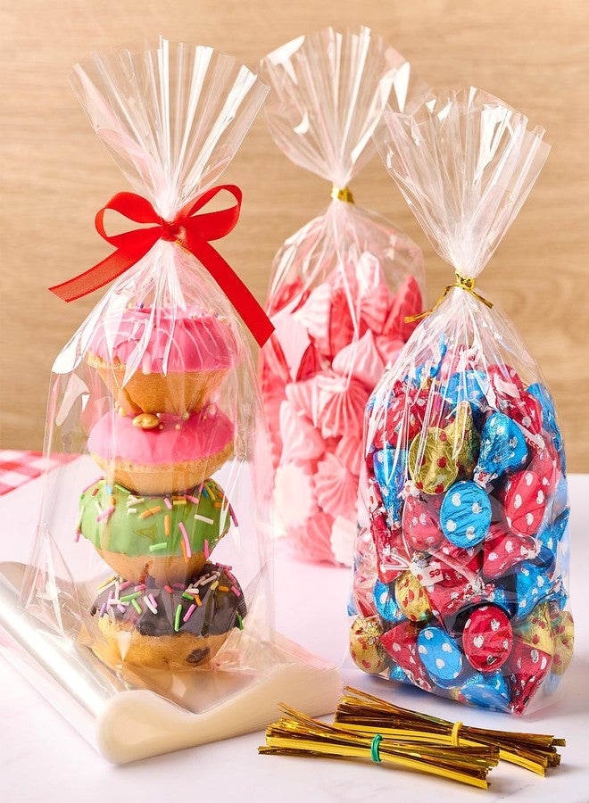 Ohuimrt 100 Pack 6 x 9 x 2.4 Inch Bottom Gusset Cellophane Bags, Clear Treat Bags Plastic Goodie Gift Packaging with Ties for Cookies, Party Favors, Snacks, Popcorn, Candies - Image 5