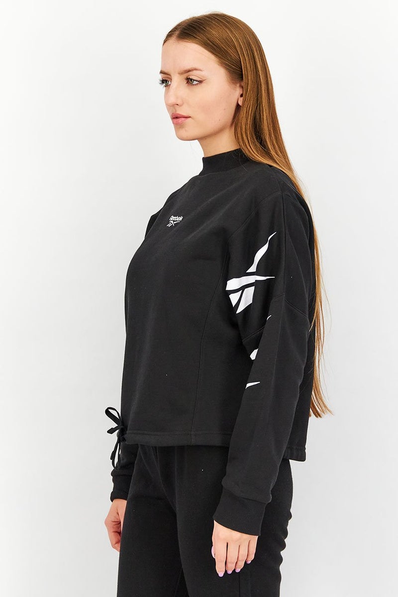 Reebok بلوزة رياضية نسائية بأكمام طويلة مناسبة في الهواء الطلق، باللونين الأسود والأبيض - Image 3