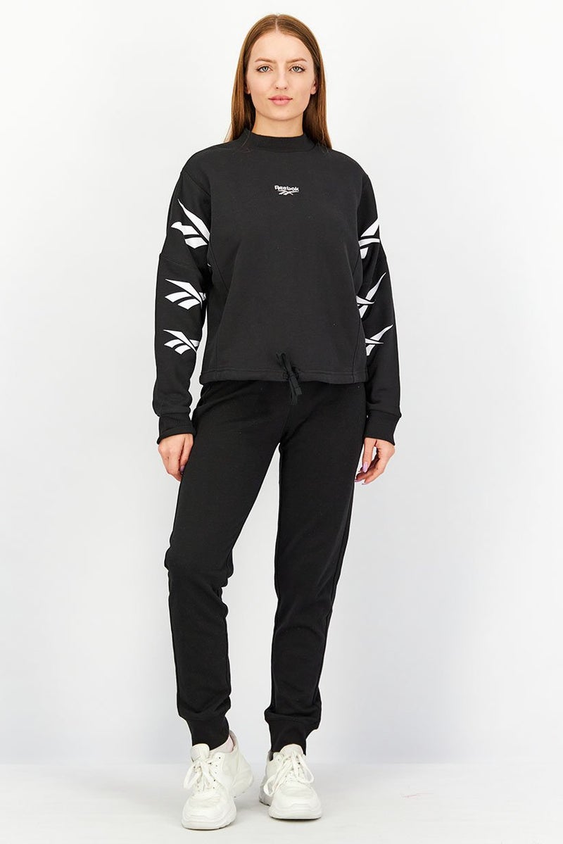 Reebok Women Sportswear Fit Long Sleeve Outdoor Sweatshirt, Black and White - Image 4