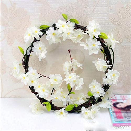 Brown leaf® 200cm Long Sakura Cherry Rattan Wedding Arch Decoration Vine Silk Artificial Flowers Garland String Wall Hanging Home Party Decor Silk Ivy Wall Wall Rattan Plants Leaves(White) - Image 1